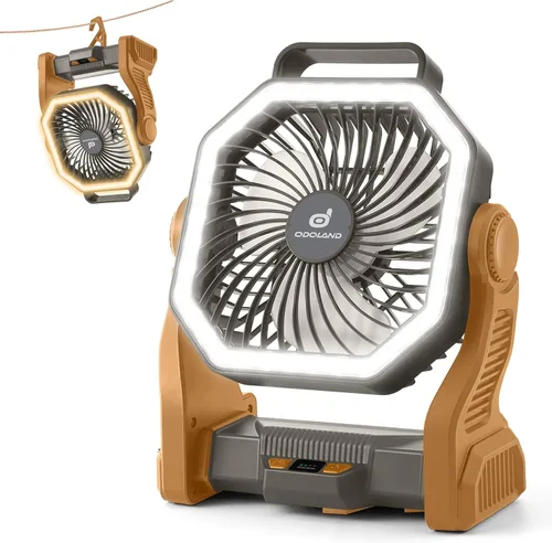 Miniatura 9 de Odoland Ventilador de campamento recargable, ventiladores de batería de 20000 mAh con linterna LED para tienda de campaña, auto, tormenta de playa
