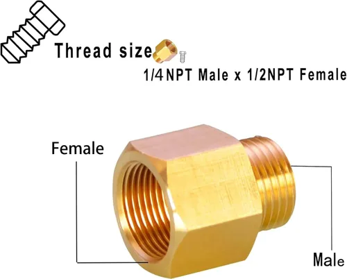 Miniatura 2 de AOPANDA Instalación de tubería de latón, adaptador reductor, tubo NPT macho de 1/4 x 1/2 tubo NPT hembra (paquete de 4)