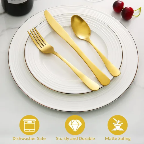 Miniatura 4 de Lorena - Juego de cubiertos dorados de 20 piezas, juego de cubiertos dorados de acero inoxidable, juego de cubiertos de cocina, incluye cuchillos