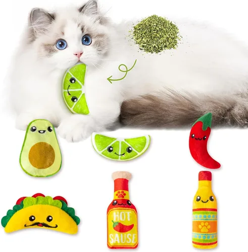 Miniatura 12 de L1rabe Goldfish - Juguetes de peluche para gatos – 5P Día de apreciación del gato negro colorido en forma de pez, juguetes divertidos para mascotas