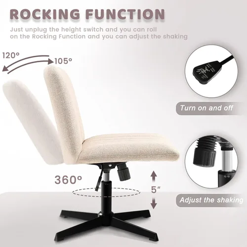 Miniatura 7 de LEMBERI Silla de escritorio acolchada de tela, sin ruedas, giratoria ancha sin brazos, mecedora de 120°, respaldo medio, ergonómica, para oficina