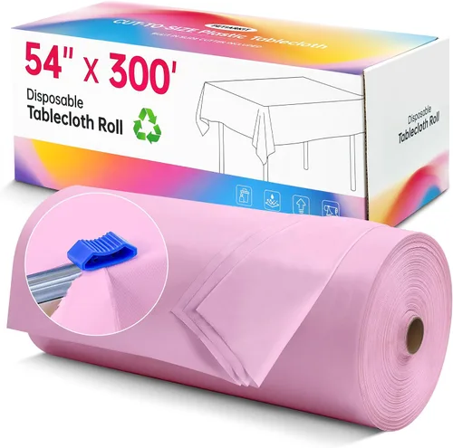 Miniatura 19 de Mantel de plástico desechable, rollo de mantel negro de 54 pulgadas x 300 pies, mantel desechable con cortador deslizante para mesas redondas