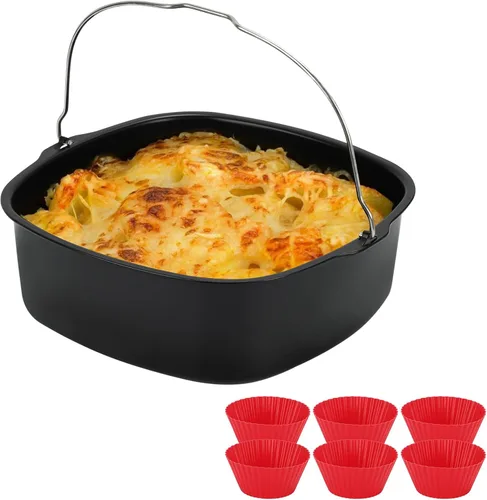 Miniatura 8 de Molde para freidora de aire de 6.89 pulgadas, sartén antiadherente para tartas, freidora de aire, para pasteles, pizza, hornear pan, bandeja
