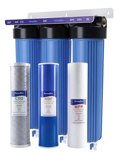 Sistema de filtro de agua de 3 etapas para toda la casa, reducción de metales pesados, 20 x 4.5 pulgadas, incluye bloque de carbono PP, KDF y CTO,