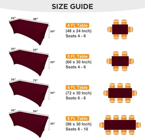 Miniatura 5 de SEPARO Paquete de 2 Cubiertas de Mesa de Spandex de 6 Pies Color Borgoña Mantel Rectangular Ajustado Tela Elástica Mantel de 6 pies Sin Arrugas