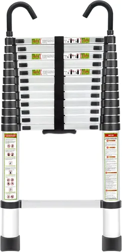 Miniatura 13 de Escalera Telescópica, Escalera Telescópica de Aluminio RIKADE de 8.5 Pies con Pies Antideslizantes y Gancho Estable, Escalera de Extensión Portátil