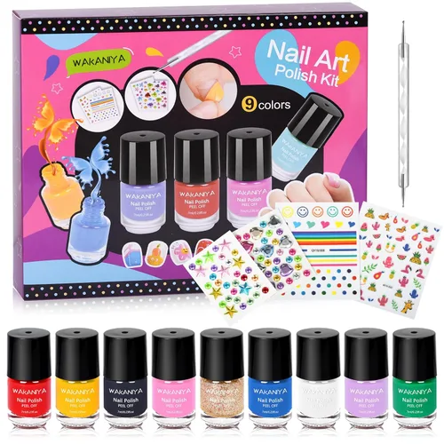 Miniatura 8 de wakaniya Kit de esmalte de uñas para niños, no tóxico, secado rápido, despegable, mini esmalte de uñas para niños pequeños con calcomanías de gemas