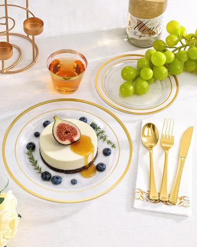 Miniatura 4 de Goodluck 700 platos de plástico dorado transparente para 100 invitados