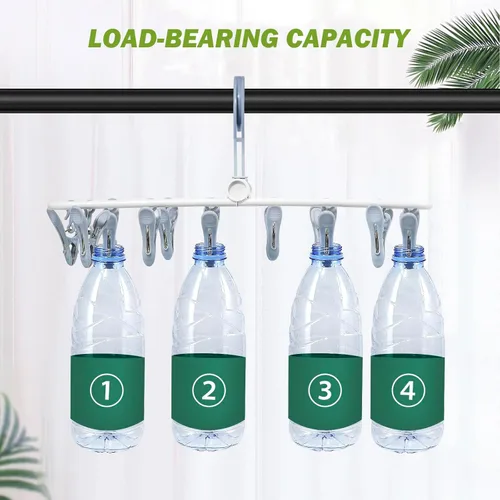 Miniatura 5 de Percha de secado de ropa con 12 clips, paquete de 2 estantes de secado plegables portátiles para colgar, estante plegable de goteo, gancho giratorio