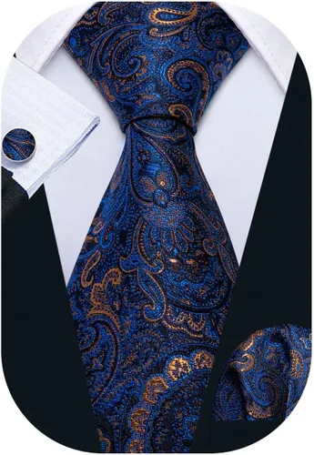 Miniatura 169 de Barry.Wang - Juego de corbata de seda para hombre, diseño de cachemira, pañuelo y gemelos de bolsillo