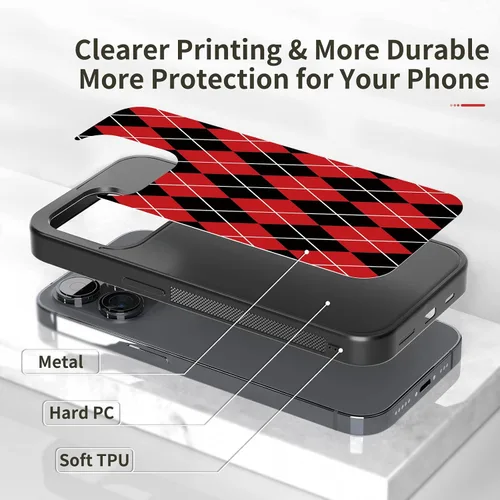 Miniatura 5 de Fundas para iPhone 7/8/Plus/X/Xs/Xr/11/12/13/14/15/16/17/Pro/Max/Plus/Air/Mini (negro y rojo)