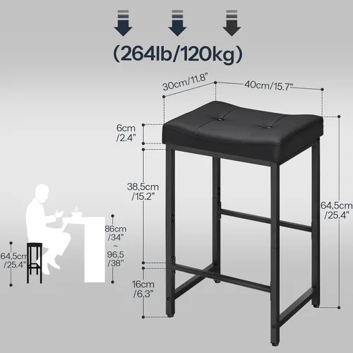Miniatura 3 de HOOBRO Taburetes de Bar, Taburetes de Silla de Montar de 25.4", Taburetes con Tapicería de PU, Taburetes de Altura de Mostrador con Reposapiés