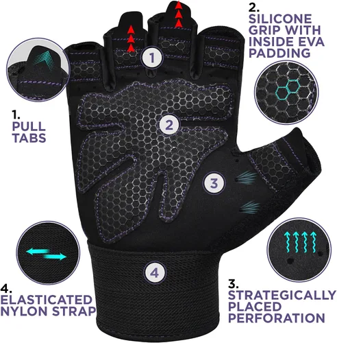 Miniatura 2 de RDX Guantes de levantamiento de pesas para gimnasio, entrenamiento de fitness, protección completa acolchada antideslizante, ultra ventilados