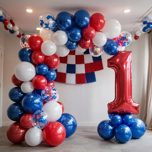 Miniatura 3 de Globos Rojo Blanco Azul, 50 Piezas 12 Pulgadas con Estampado de Estrellas, Globos de Látex Rojo Real Azul Confeti para el 4 de Julio, Día