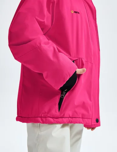Miniatura 6 de GEMYSE Chaqueta de esquí impermeable para niña, chaqueta de invierno a prueba de viento con capucha