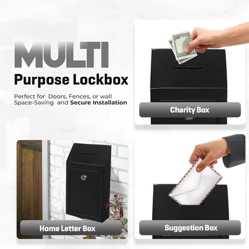 Miniatura 5 de Caja de Donación de Metal - Caja de Sugerencias con Ranura y Cerradura - Caja de Seguridad para Dinero - Caja de Depósito Segura - Caja