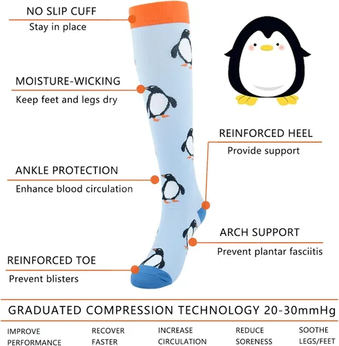 Miniatura 7 de Junely Calcetines de compresión para mujer, 20-30 mmhg, calcetines altos hasta la rodilla para apoyo a la circulación, enfermera, embarazo