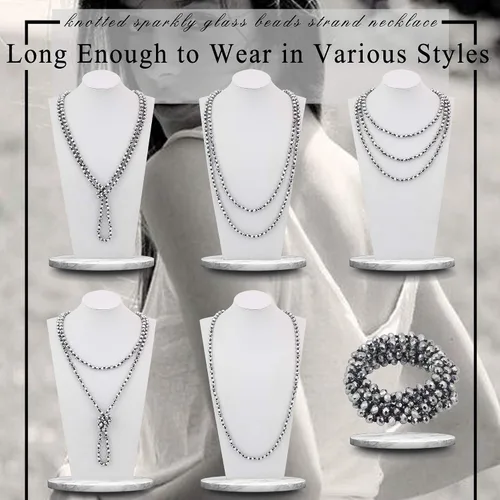 Miniatura 2 de Firstmeet - Collar con nudo de cuerda, de cuentas de cristal, largo, para mujer.