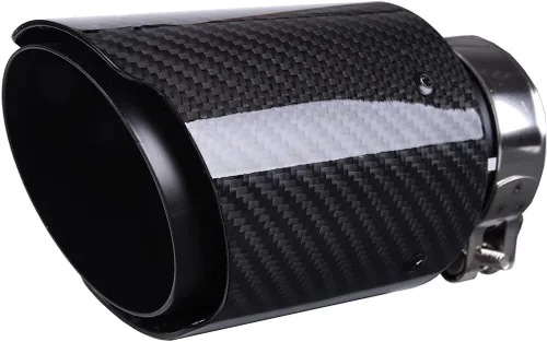 CARMON Puntas de silenciador de tubo de escape de fibra de carbono de sarga real con acero inoxidable 304 pintado en negro (ID de entrada 2.5", OD
