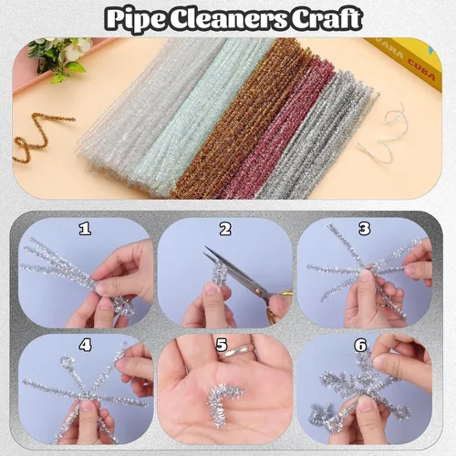 Miniatura 5 de 100 limpiadores de pipas para manualidades, tallos de felpilla plateada, limpiador de pipas con purpurina para el día de la madre, creativo hecho a