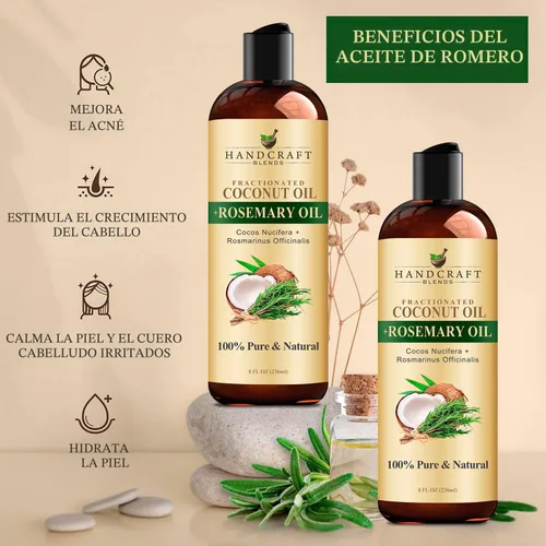 Miniatura 7 de Handcraft Blends Aceite de Coco Fraccionado Infundido con Romero - 8 Fl Oz - 100% Puro y Natural - Grado Premium Aceite Portador para Piel, Cabello