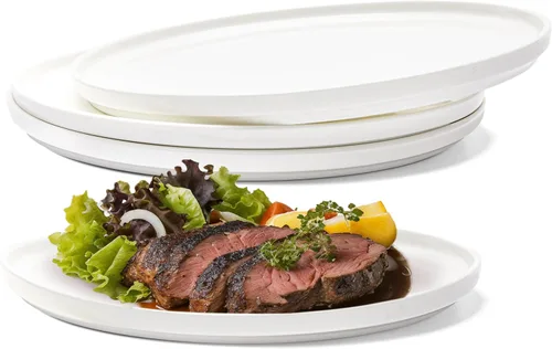 Vikko Plato de ensalada, juego de 4 platos blancos, porcelana de hueso, platos llanos apilables de 10 pulgadas, apto para lavavajillas