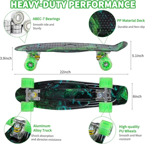 Miniatura 7 de Patinetas, Monopatín Completo de 56 cm, Mini Cruiser para Niños, Niñas, Adolescentes Principiantes con Ruedas de Luces Intermitentes Coloridas