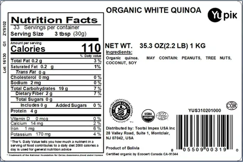 Miniatura 2 de Yupik Quinua blanca orgánica, 2.2 libras (35.2 onzas), sin OMG, sin gluten, kosher, vegana, granos blancos crudos, sin sal, sin aceite, proteína a
