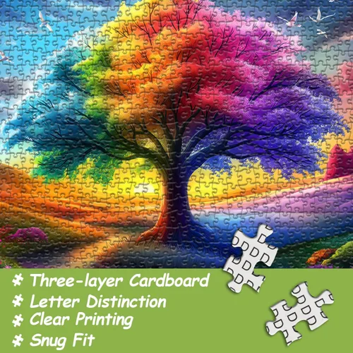 Miniatura 3 de Rompecabezas del Árbol del Arco Iris de la Vida para Adultos de 1000 Piezas, Rompecabezas de Gradiente de Paisaje Colorido, Rompecabezas