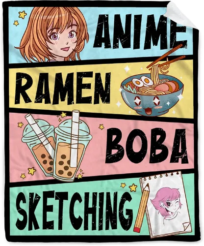 Manta de anime de regalo para niñas, decoración de anime Kawaii para mujeres, manta de franela de dibujo de anime Ramen Boba, cosas para amantes del