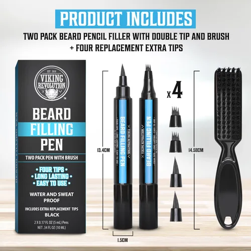 Miniatura 4 de Viking Revolution Lápiz para Barba (Paquete de 2) - Relleno de Lápiz de Barba Negro para Hombre - Kit de Bolígrafo de Relleno de Barba Impermeable