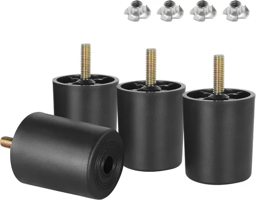 Pernos de rosca métrica M8-1.25, patas de plástico para muebles de 2.4 pulgadas, patas de sofá redondas negras cónicas con tuercas en T, repuesto de