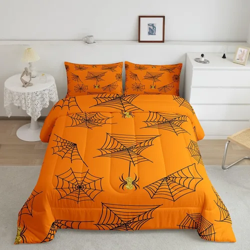 Miniatura 16 de Erosebridal Juego de ropa de cama de murciélago de Halloween, tamaño individual, juego de edredón de estrellas con purpurina y galaxia para niños