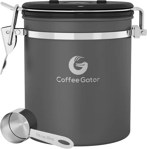 Miniatura 17 de Coffee Gator - Recipiente hermético de café de acero inoxidable de 22 oz para almacenamiento de alimentos en la cocina con rastreador de fecha, Gris