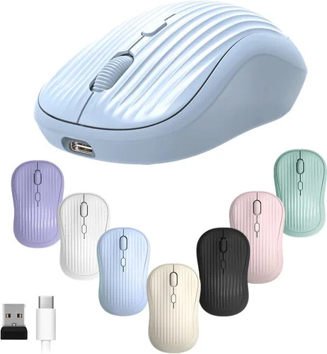 Miniatura 13 de ONE-UP Ratón inalámbrico, 2.4G + BT, batería recargable, 4 teclas, DPI: 800/1200/1600, silencioso, tipo C, receptor nano USB, ergonómico, portátil