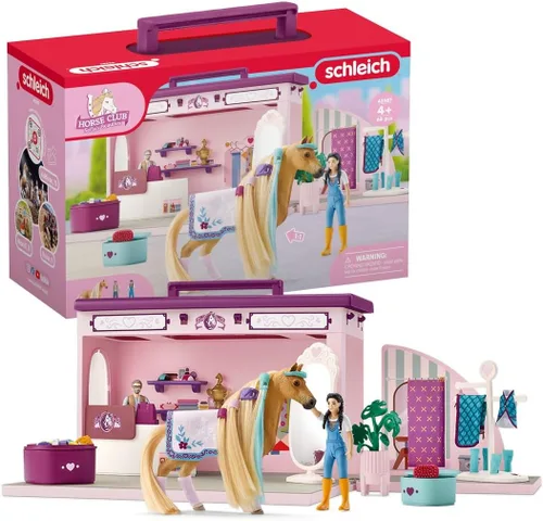 Schleich Horse Club Sofia's Beauties Horse Pop-Up Boutique con accesorios y figuras para cepillar el cabello, 25 piezas de pelo desplegable, tienda