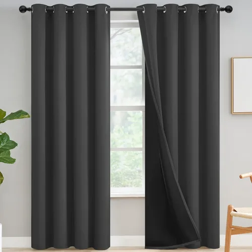 Miniatura 168 de Yakamok Cortinas negras, cortinas de ventana con aislamiento térmico y eficiencia energética para dormitorio, cortinas opacas completas y cortinas