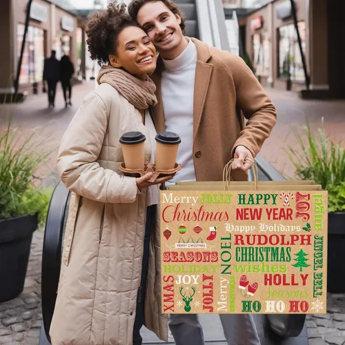 Miniatura 7 de Zachely 24 bolsas de regalo de Navidad extra grandes con 24 papel de seda, bolsas de papel kraft jumbo a granel para regalos, 6 estilos de bolsas