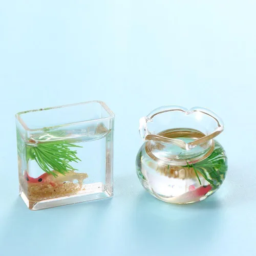 Miniatura 4 de 2 peceras en miniatura, 1: 12 casas de muñecas en miniatura de cristal Goldfish Tank Desktop Dollhouse Adornos para decoración de escenas de jardín