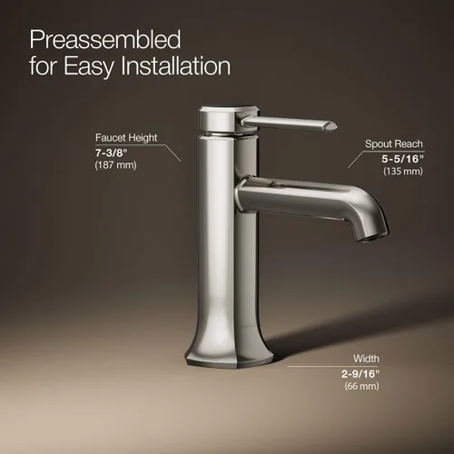 Miniatura 4 de KOHLER 27000-4N-SN - Grifo de baño de un solo mango con montaje de drenaje emergente, grifo de lavabo de baño de un agujero, 0.5 gpm, níquel pulido