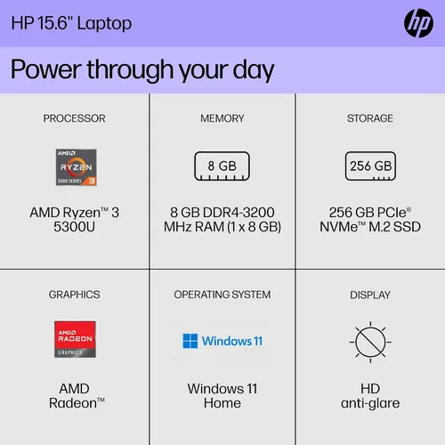 Miniatura 2 de HP Laptop de 15.6 pulgadas, para Stundet y Business, ultra delgada, AMD Ryzen 3 5300U (Quad Cores, Beat i5-1035G1) 12 GB de RAM, SSD de 512 GB