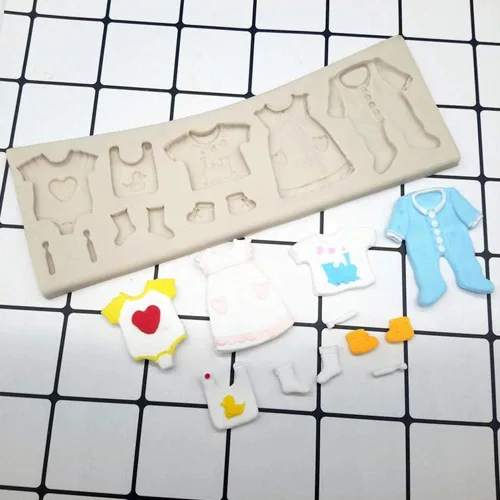 Miniatura 6 de Moldes de silicona para decoración de pasteles, para baby shower, para cupcakes de chocolate, pasteles fáciles de limpiar Moldes de fondant de ropa