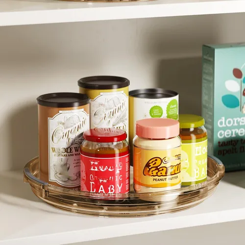 Miniatura 3 de LAMU Paquete de 2 organizadores giratorios Lazy Susan para gabinete, 10.6'' 9.25'' organizador de condimentos para refrigerador, despensa de cocina