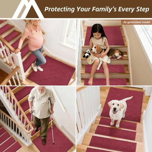 Miniatura 20 de COSY HOMEER - Alfombra antideslizante para escaleras, para interiores y escalones de madera, para niños y perros, 100 % poliéster, base de Beige