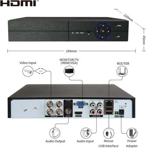 Miniatura 4 de Eversecu Sistema de cámara de seguridad de 4 canales 1080P DVR y 4 cámaras HD resistentes a la intemperie, visión nocturna, alerta de movimiento