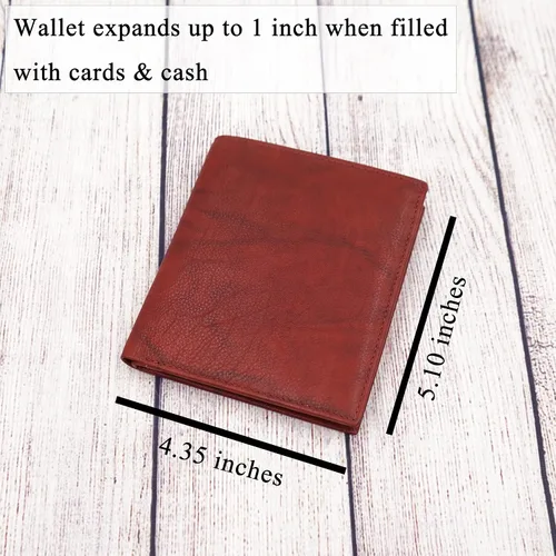 Miniatura 4 de ag wallets Billetera de cuero de napa RFID para hombre con 2 ventanas de identificación, billetera grande para hombre, billetera plegable