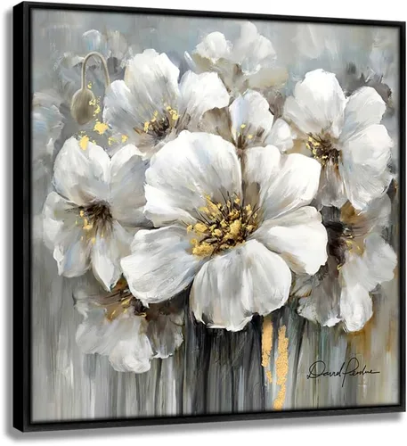Miniatura 14 de Woxfcart Cuadros de flores para decoración de pared, impresión floral en blanco y negro sobre lienzo para decoración de baño, 15 x 12 pulgadas