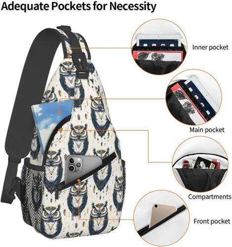 Miniatura 4 de Small Crossbody Bags for Women Men - Vintage Tribal Style Owl Print Adjustable Shoulder Bag Fanny Packs Belt Sling Bag Crossbody Purses Backpack for