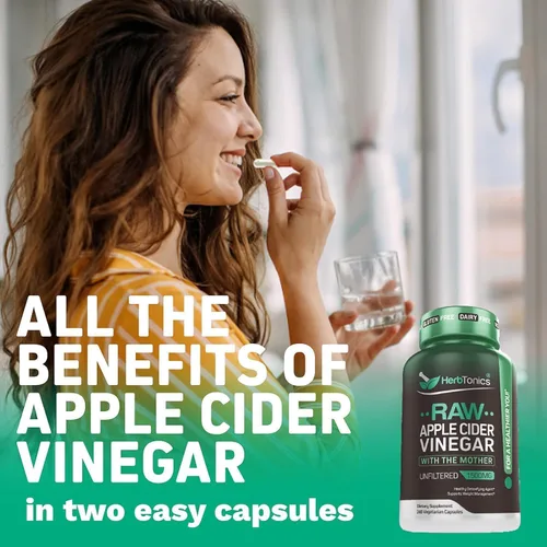 Miniatura 3 de Herbtonics Cápsulas de vinagre de sidra de manzana crudo de 1500 mg con madre Fórmula de control de peso, desintoxicación y digestión con soporte