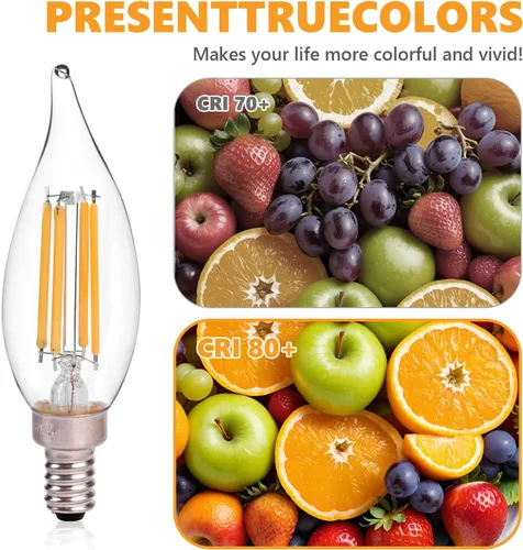 Miniatura 4 de Bombilla LED Regulable para Candelabro Equivalente a 60W, Bombilla LED E12 2700K Blanco Cálido Suave, Bombillas para Lámpara de Araña, 6W 650LM CA10